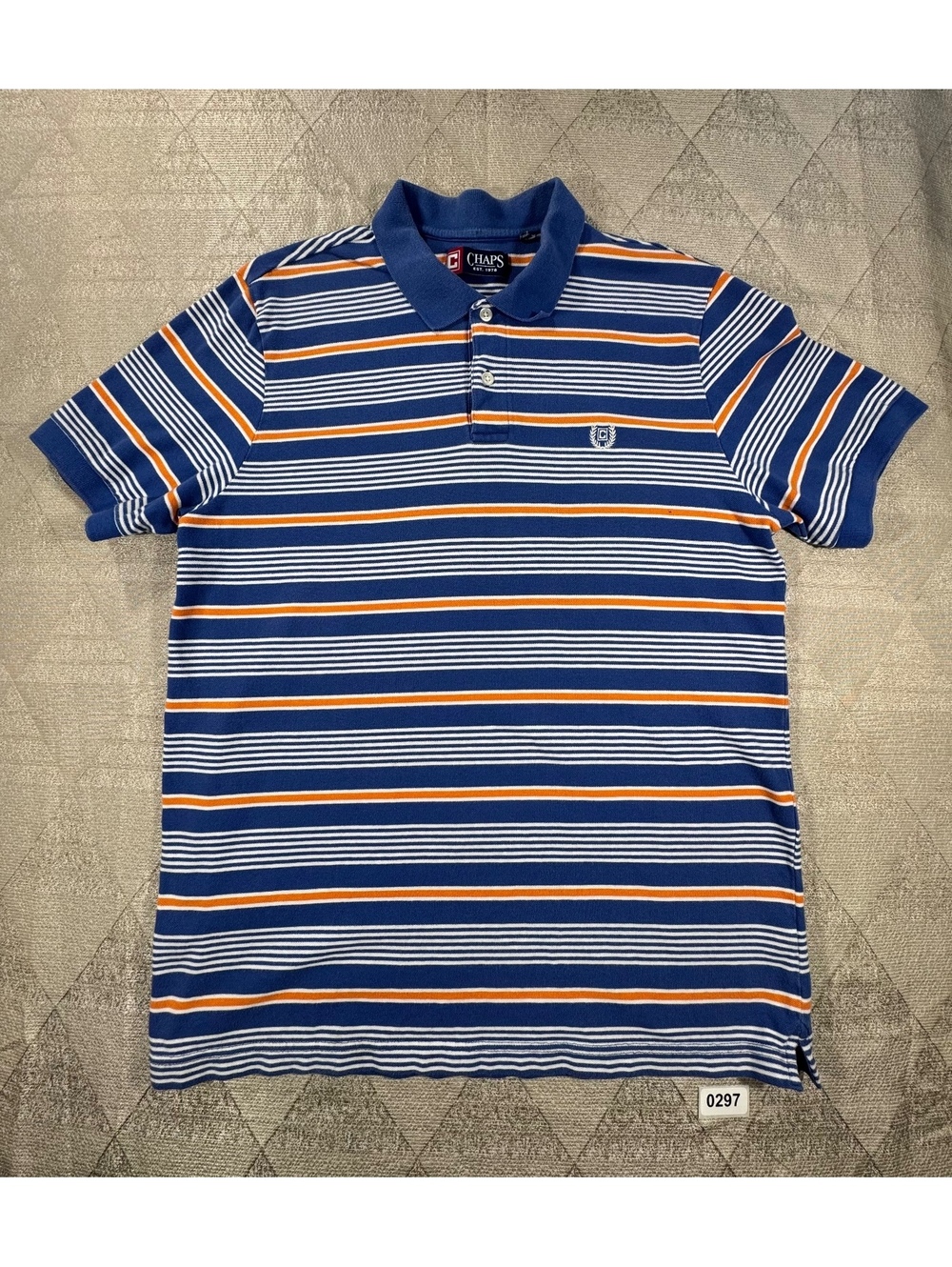 Vintage Chaps Ralph Lauren Striped Polo Shirt - Blue & Orange Fits Like Men's M